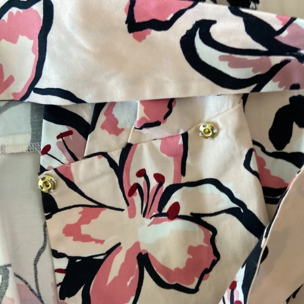 kate spade Cream Floral Wrap Dress with Pink and Black Accents